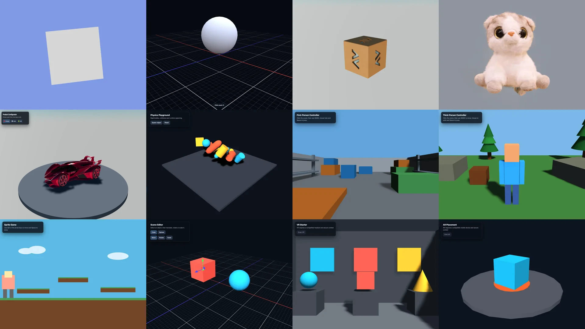 create-playcanvasの12個のスターターシーン
